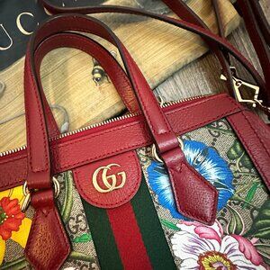 Gucci Red and Green Floral Tote Bag